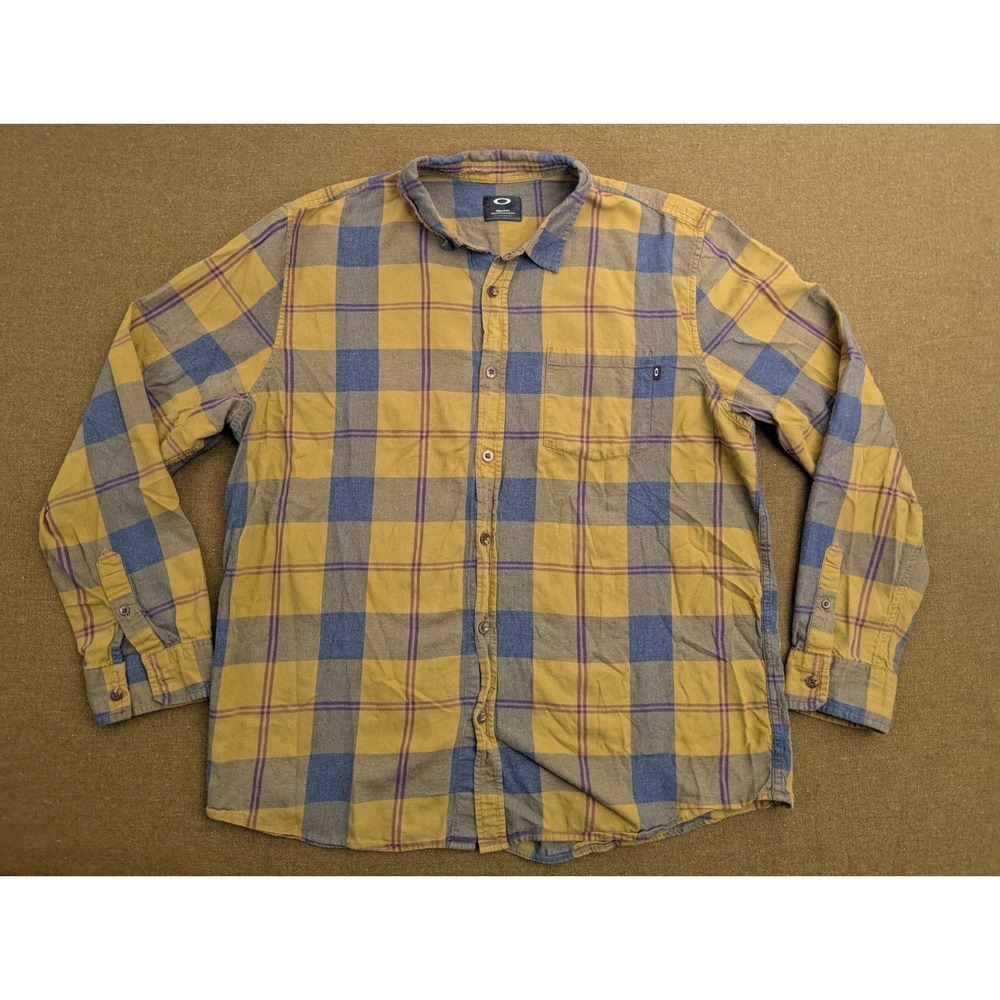 Oakley Button Down Shirt L/S Mustard Yellow Plaid Men's Size XXL #1014